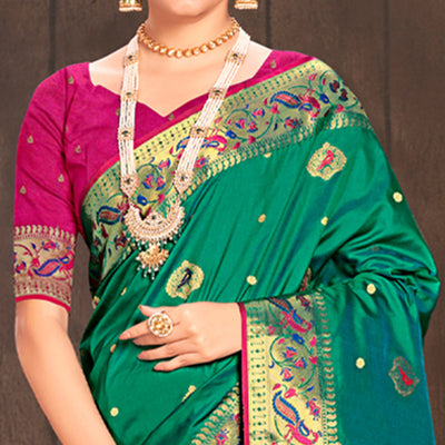 green-woven-cotton-silk-paithani-saree