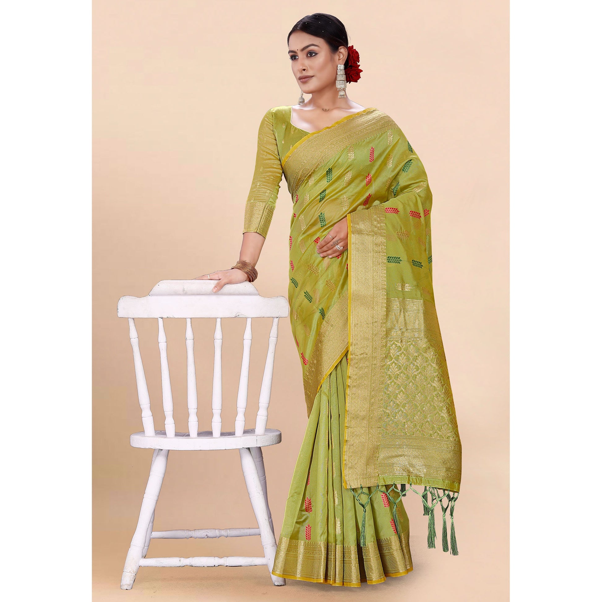 green-woven-organza-saree-with-tassels-9