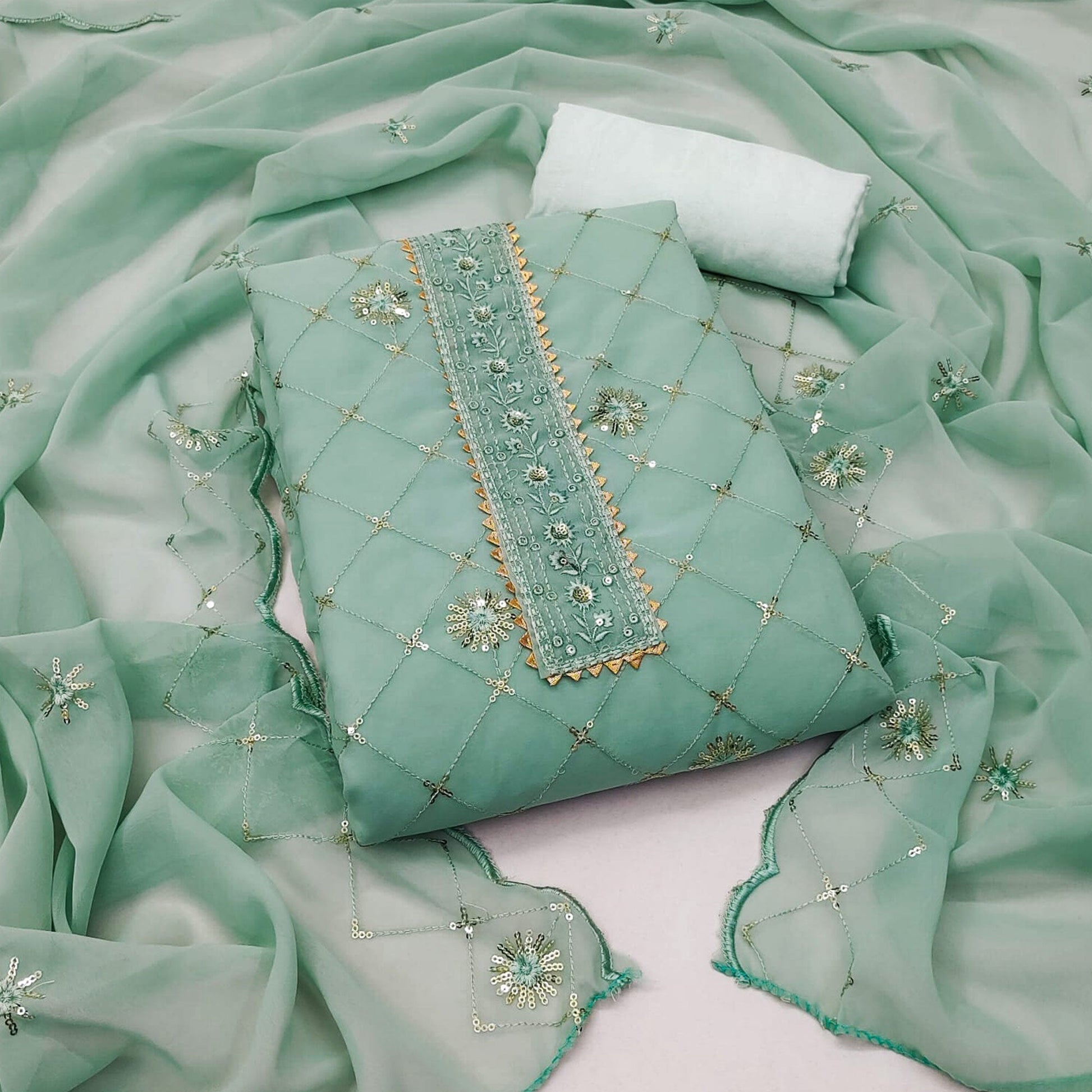 green-embroidered-sequins-georgette-dress-material