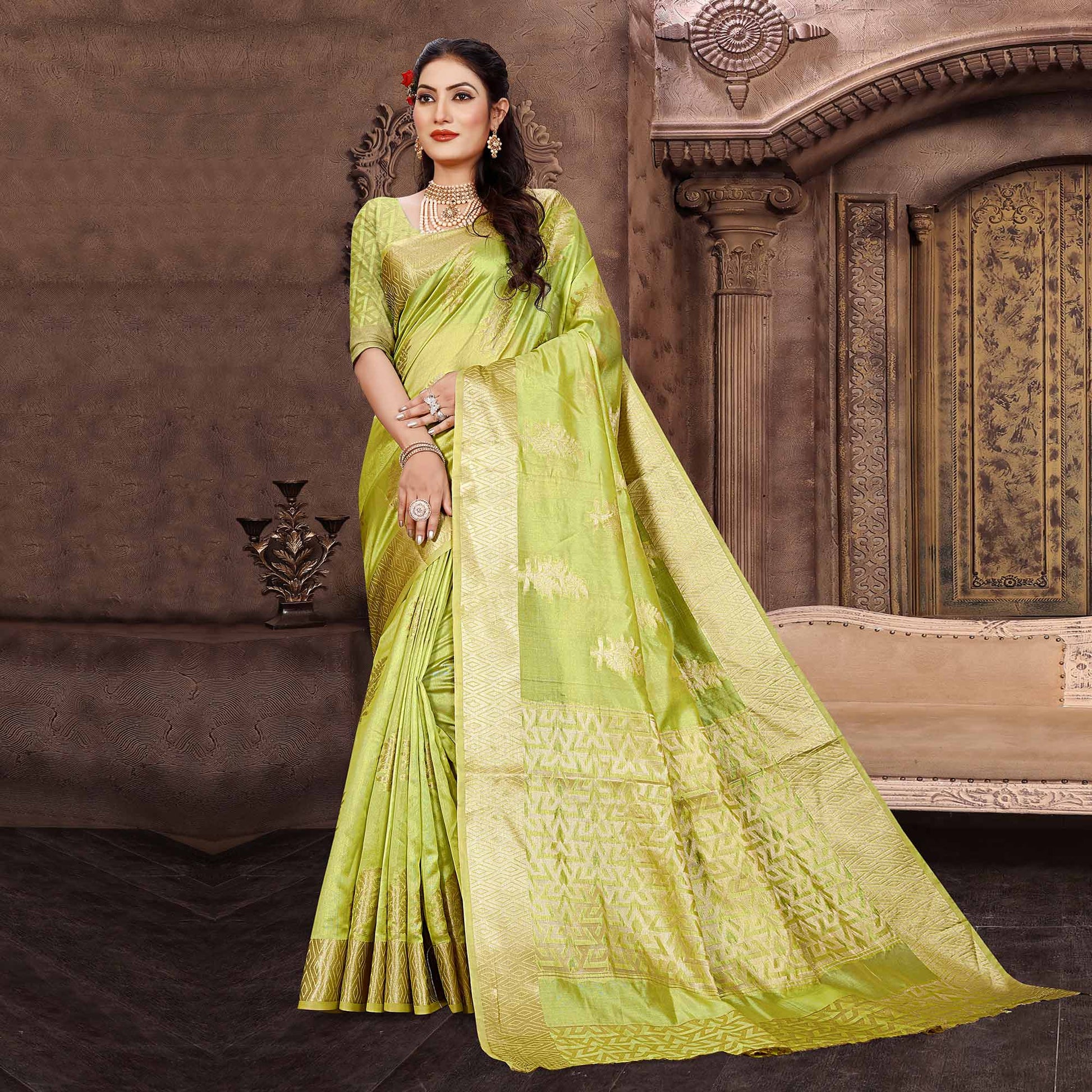 1green-floral-woven-organza-saree