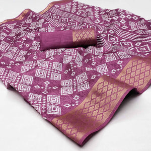 Mauve Printed Cotton Silk Saree