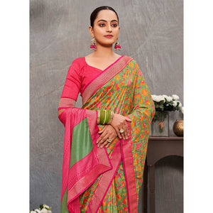 green-floral-printed-tussar-silk-saree-1