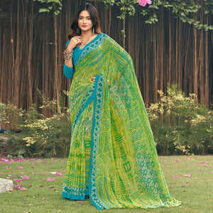 green-geometric-printed-georgette-saree-1