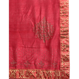 Maroon Swaroski Work Vichitra Silk Saree