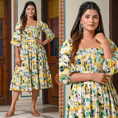 Multicolor Floral Printed Pure Cotton Dress