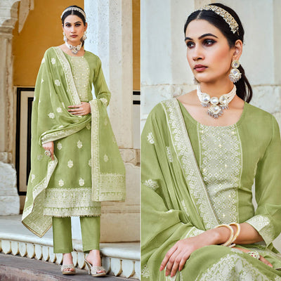 green-woven-pure-cotton-suit