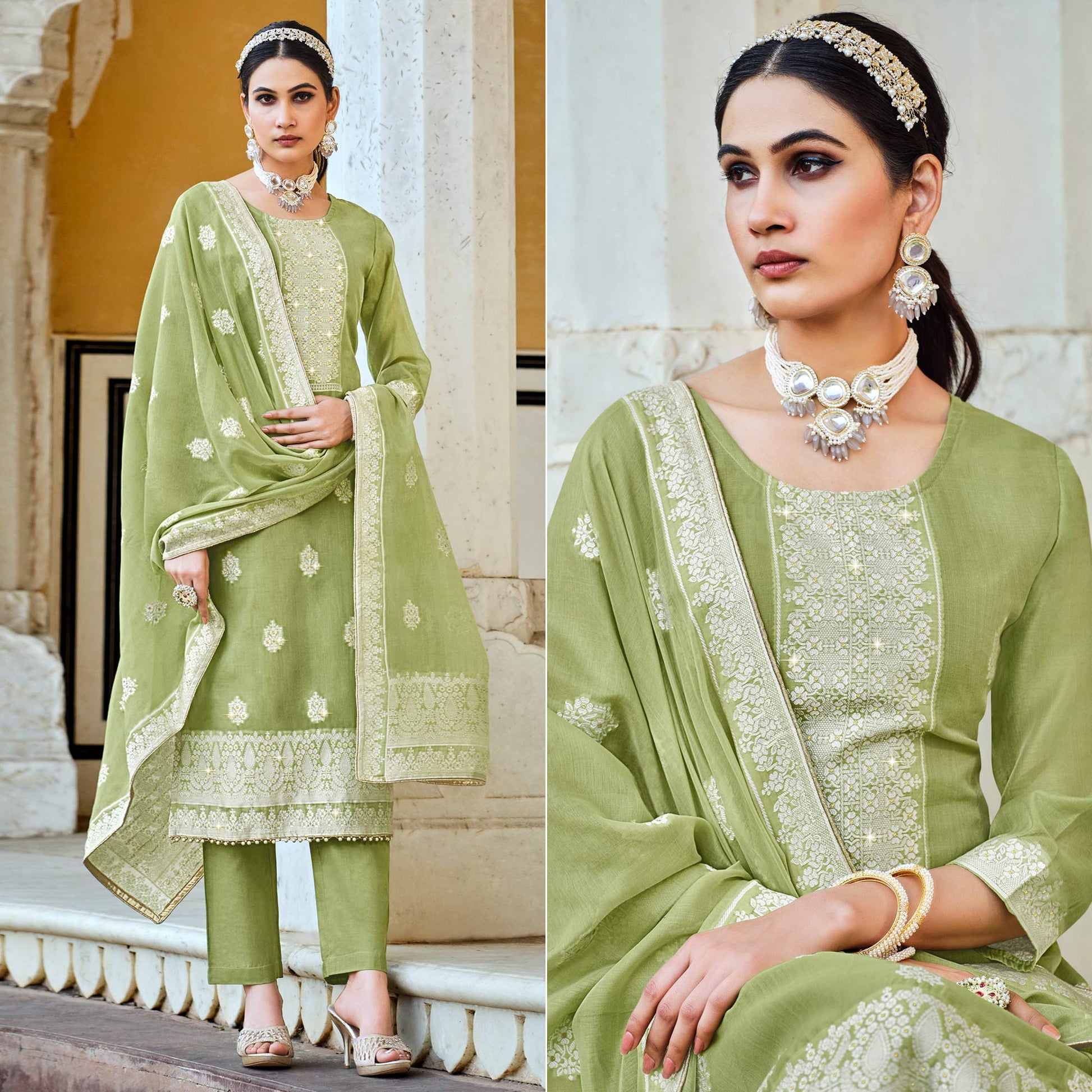 green-woven-pure-cotton-suit