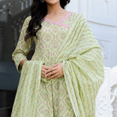 green-floral-printed-pure-cotton-anarkali-suit
