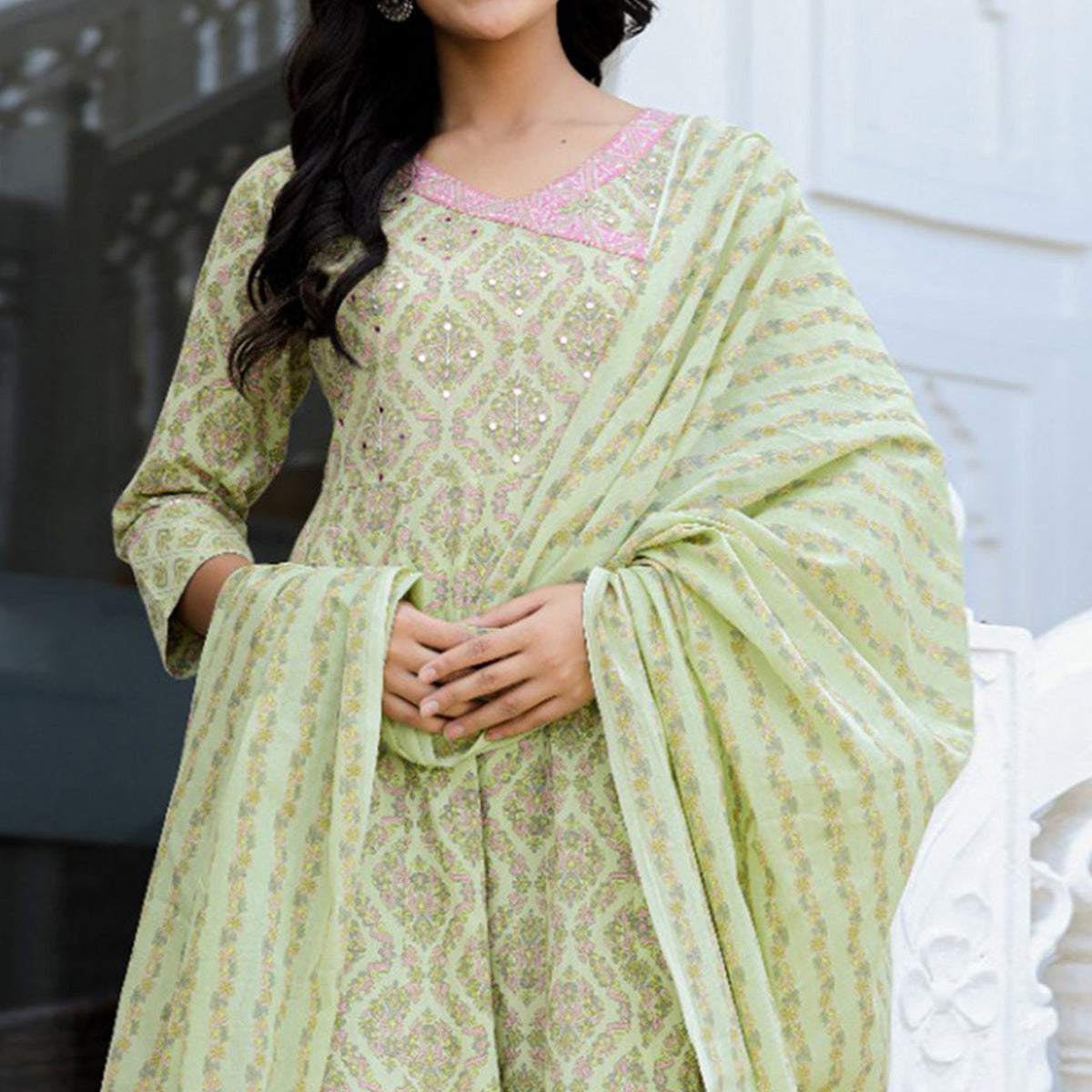 green-floral-printed-pure-cotton-anarkali-suit