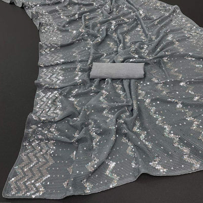 Grey Sequins Embroidered Georgette Saree