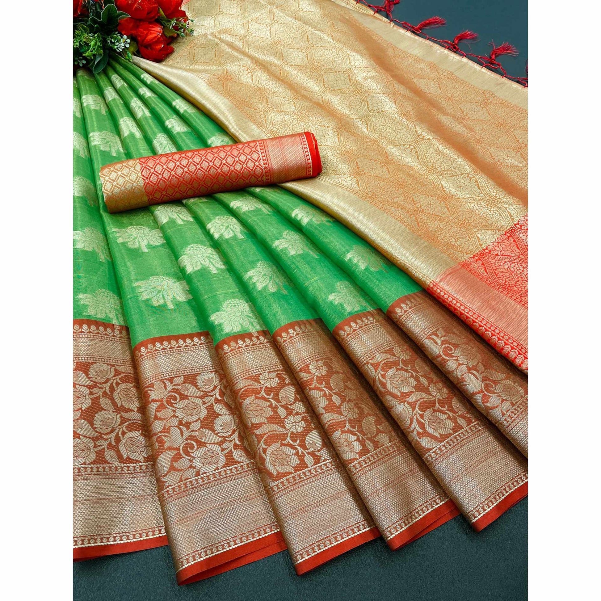 green-woven-art-silk-saree-with-tassels-8