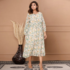 green-floral-printed-chiffon-dress
