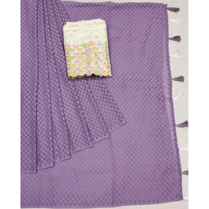 Light Purple Woven Jacquard Saree With Tassels