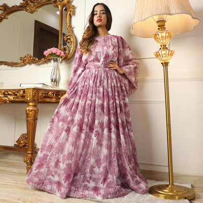 Mauve Floral Printed Georgette Gown