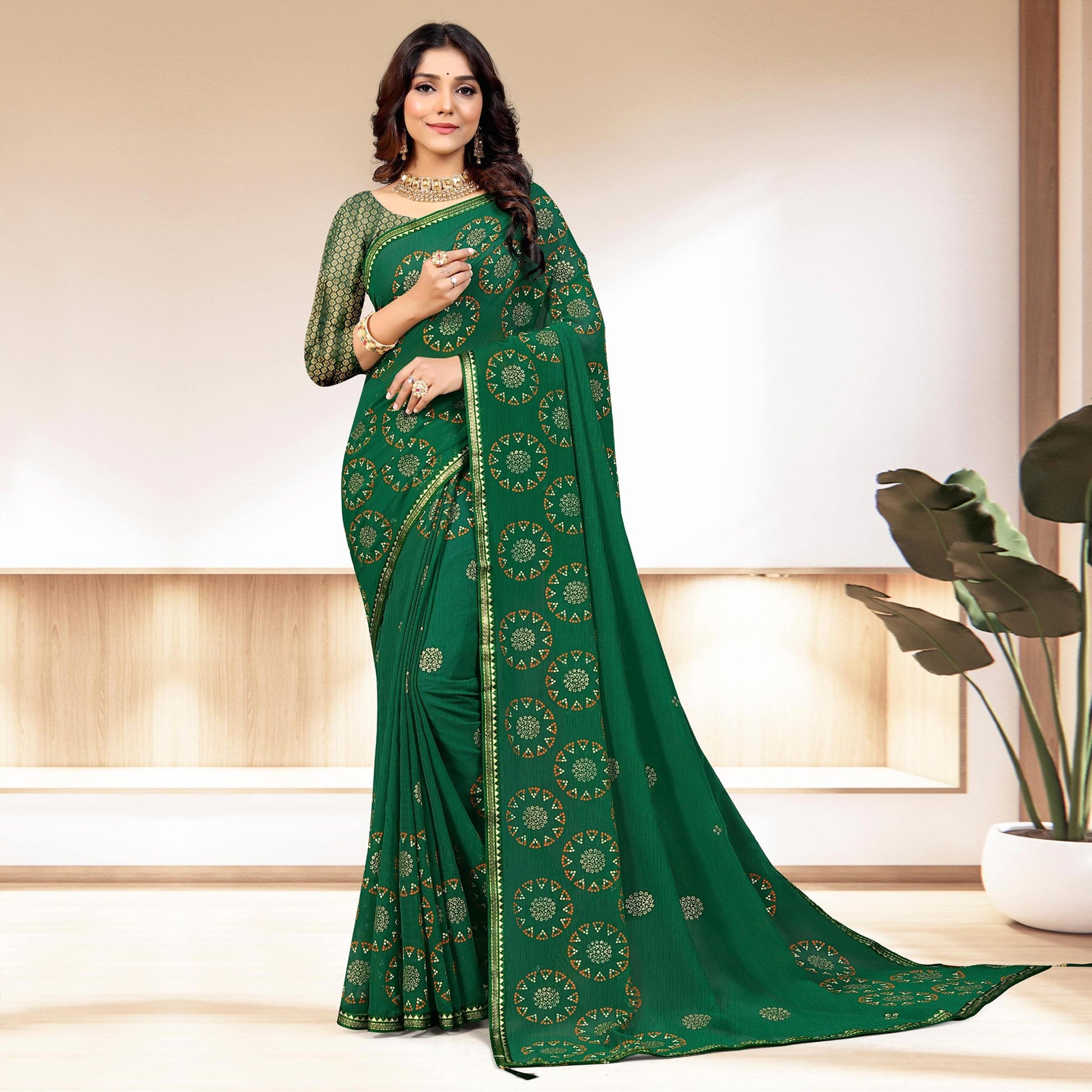green-bandhani-printed-chiffon-saree-1