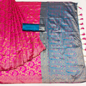 Magenta Pink Floral Woven Jacquard Saree