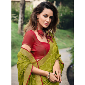 green-printed-chiffon-saree