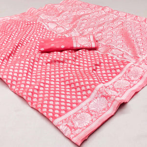 Gajari Pink  Woven Cotton Silk Saree