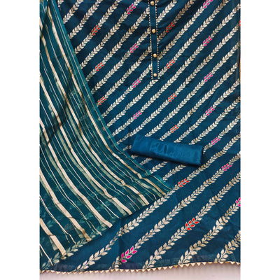 Blue Woven Banarasi Silk Dress Material