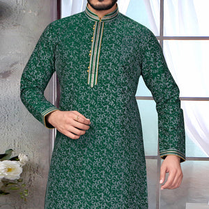green-printed-jacquard-kurta-pyjama-set