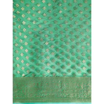 green-woven-organza-silk-saree-with-tassels