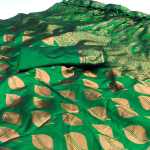 green-woven-art-silk-saree-with-tassels