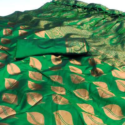 green-woven-art-silk-saree-with-tassels