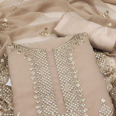 Chikoo Sequins Embroidered Organza Dress Material