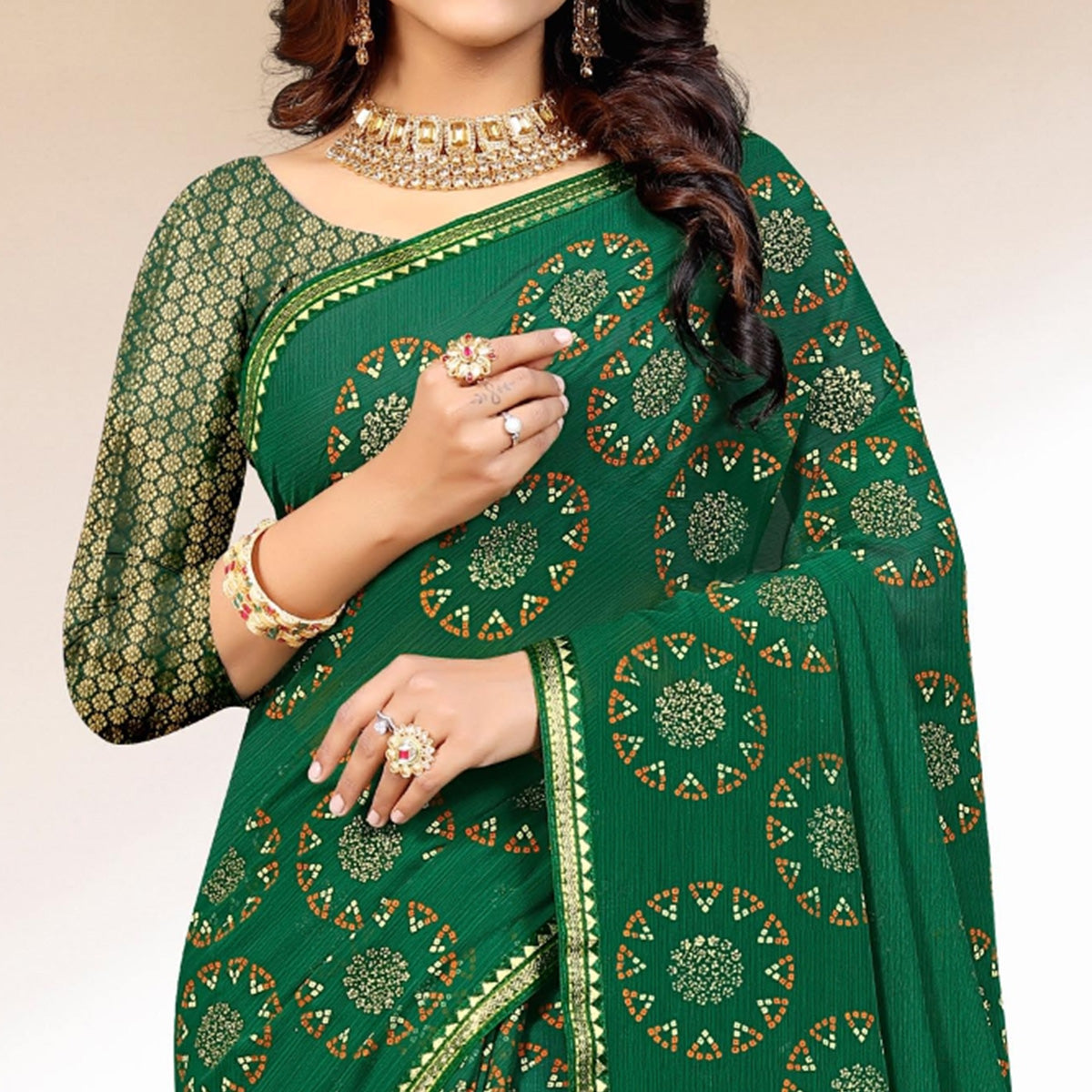 green-bandhani-printed-chiffon-saree-1