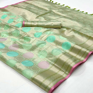 green-floral-woven-organza-saree-with-tassels