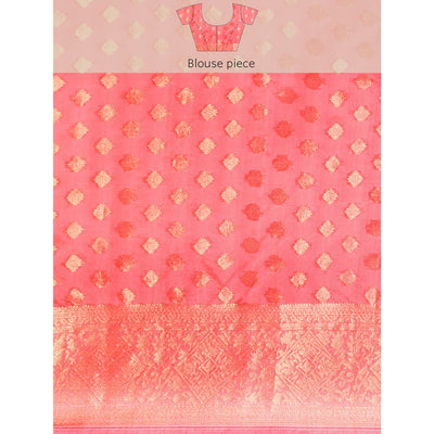 Gajari Pink Woven Organza Silk Saree With Tassels