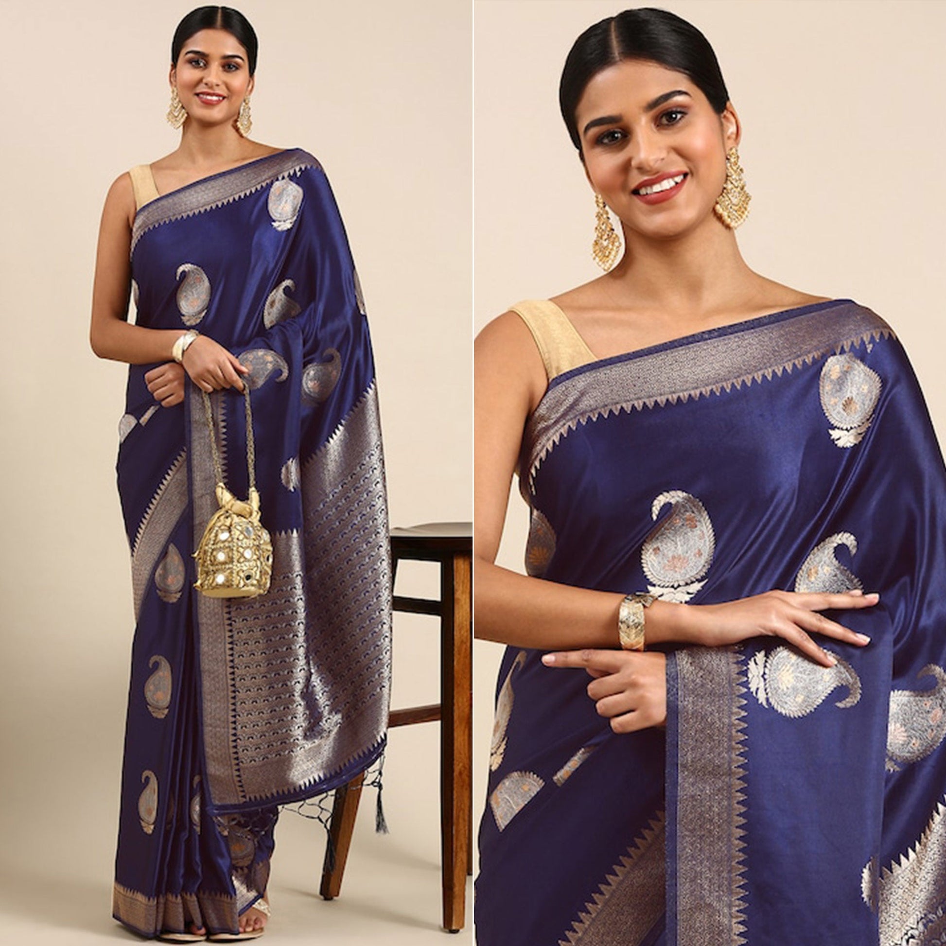 Blue Woven Kanjivaram Silk Saree WithTassels