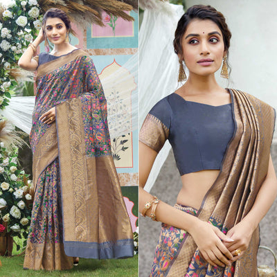 Grey Woven Art Silk Saree