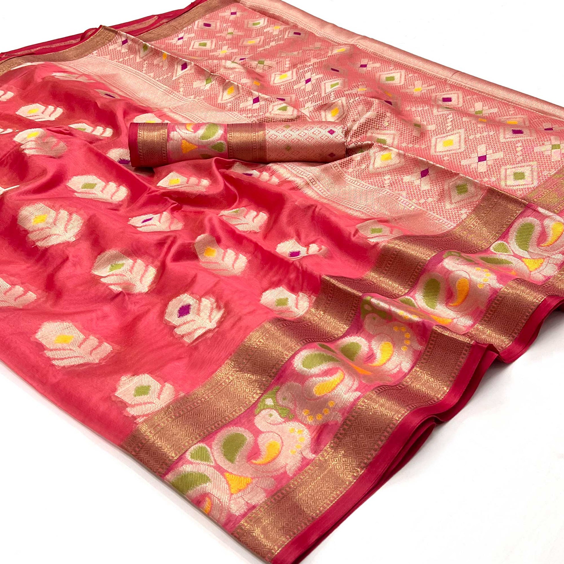 Gajari Pink Woven Jacquard Saree
