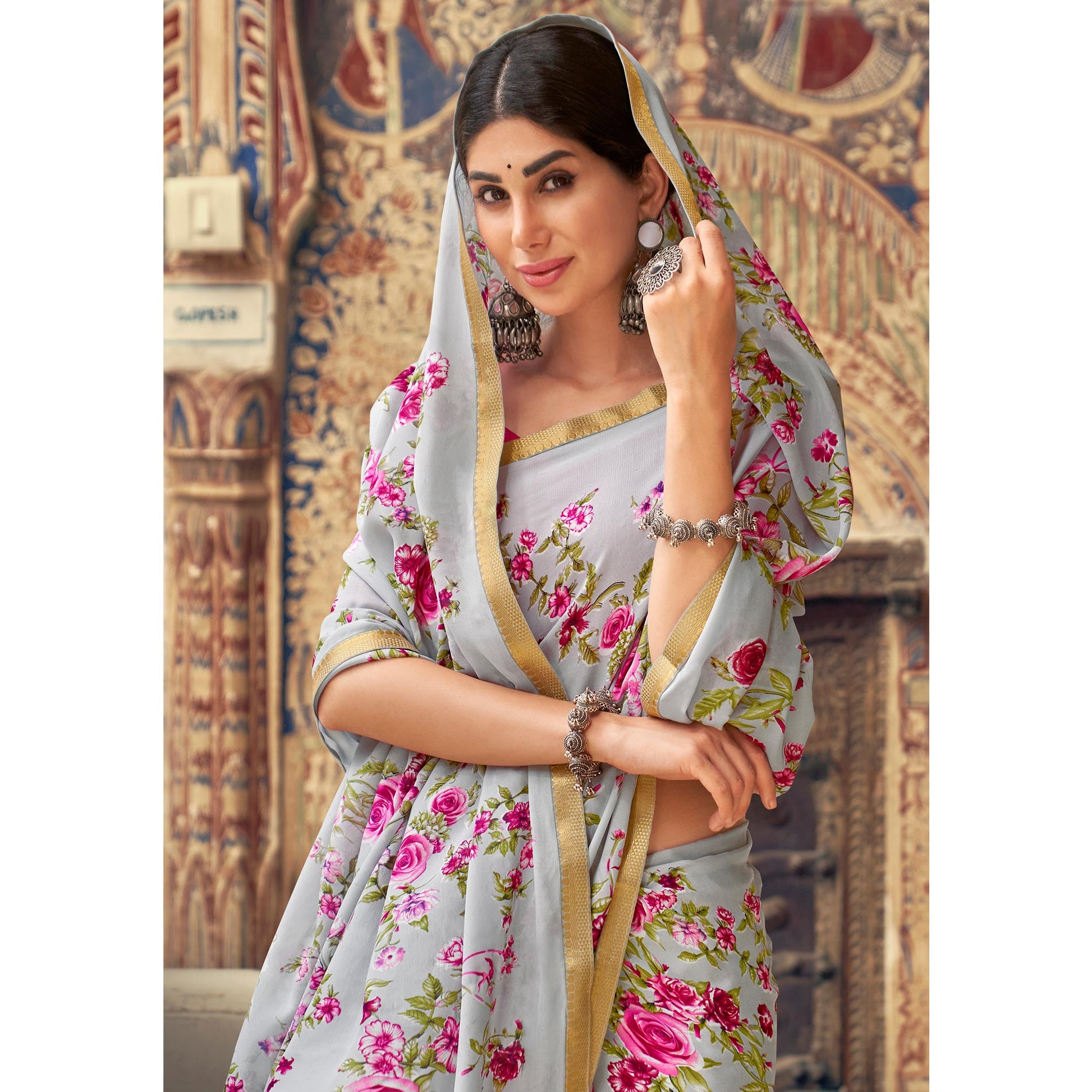 grey-floral-printed-chiffon-saree