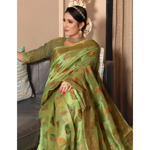 b-green-floral-woven-organza-saree