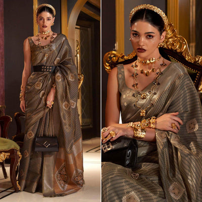 Brown Woven Art Silk Saree With Tassels