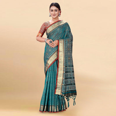 Morpich Woven Patola Art Silk Saree With Tassels