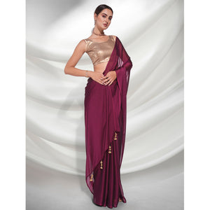 Dark Magenta Purple Solid Georgette Saree
