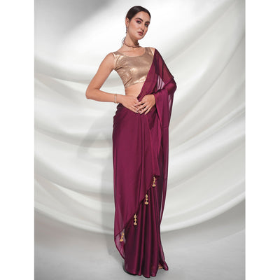 Dark Magenta Purple Solid Georgette Saree