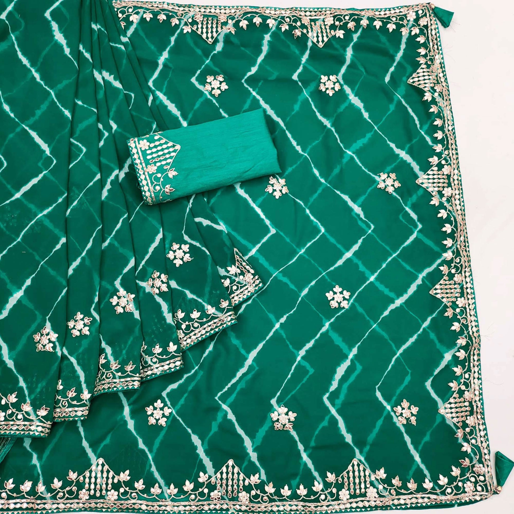 green-printed-with-gota-work-georgette-saree