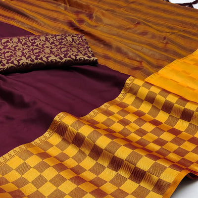 Maroon Woven Cotton Silk Saree With Tassels