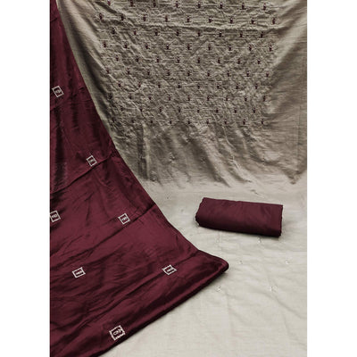 Brown Floral Sequins Embroidered Cotton Blend Dress Material