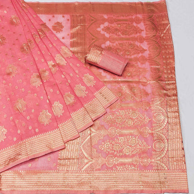 Gajari Pink Woven Jacquard Saree