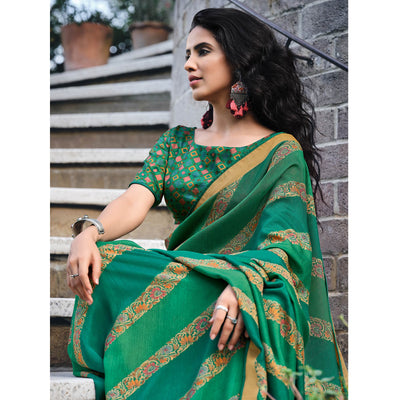 green-floral-printed-raw-silk-saree-1