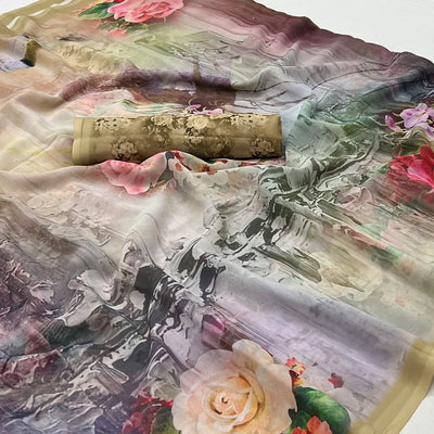 Chikoo Digital Printed Georgette Saree