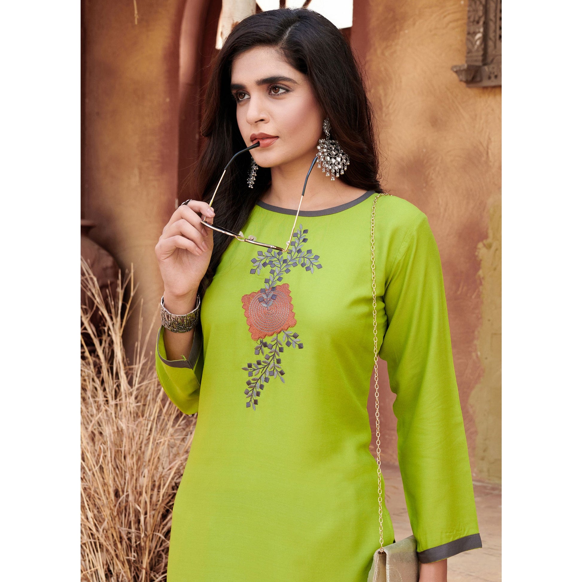 green-floral-embroidered-rayon-kurti-2