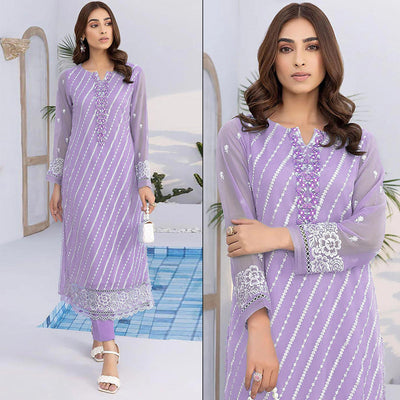 Light Purple Floral Embroidered Georgette Semi Stitched Suit