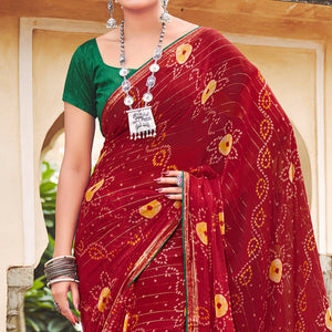 Maroon Printed Chiffon Saree