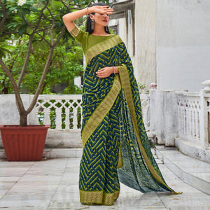 green-blue-printed-with-woven-border-raw-silk